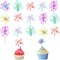 30 Pieces Happy Birthday Cake Toppers Foil Firework Cupcake Toppers Sparkle Tinsel Flower Drink Stirrers for Cake Decoration Party Supplies